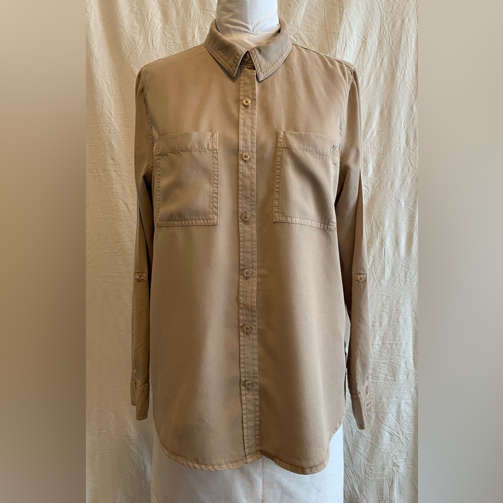 Calvin Klein‎ Jeans Lyocell Button Down Utility Shirt Tan Khaki Large